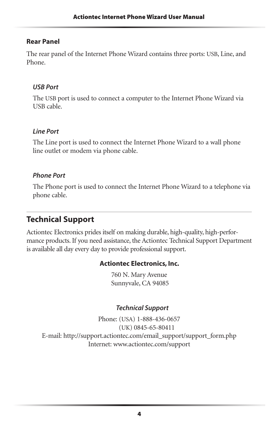 Technical support | Actiontec electronic UP101 User Manual | Page 7 / 41