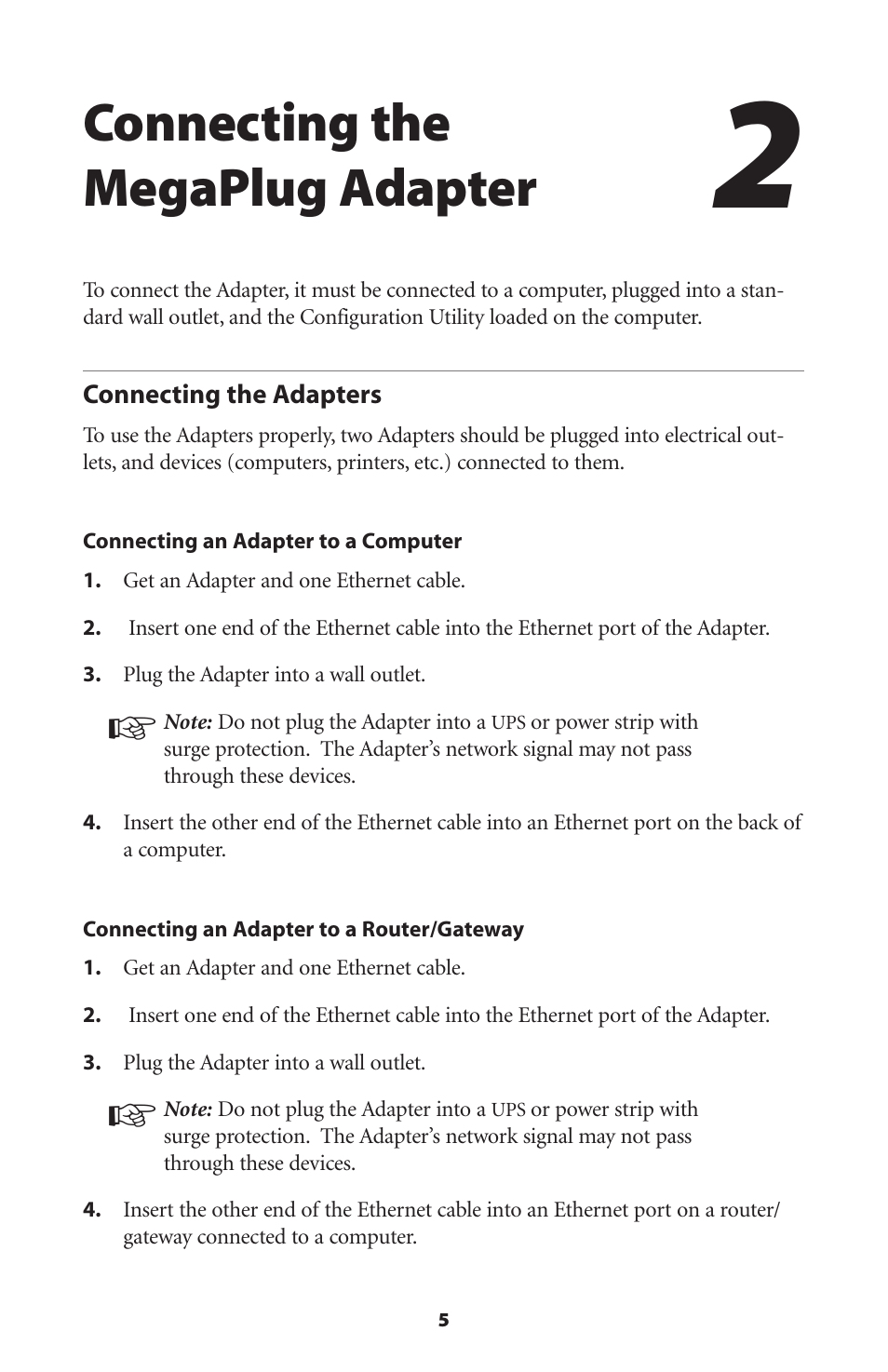 Connecting the megaplug adapter, Connecting the adapters | Actiontec electronic HPE100T User Manual | Page 8 / 55