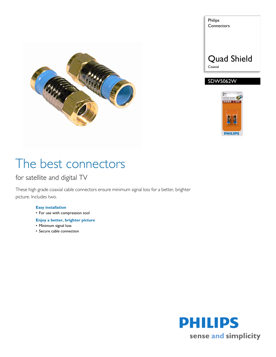 Philips Connectors SDW5062W Quad Shield Coaxial User Manual | 2 pages