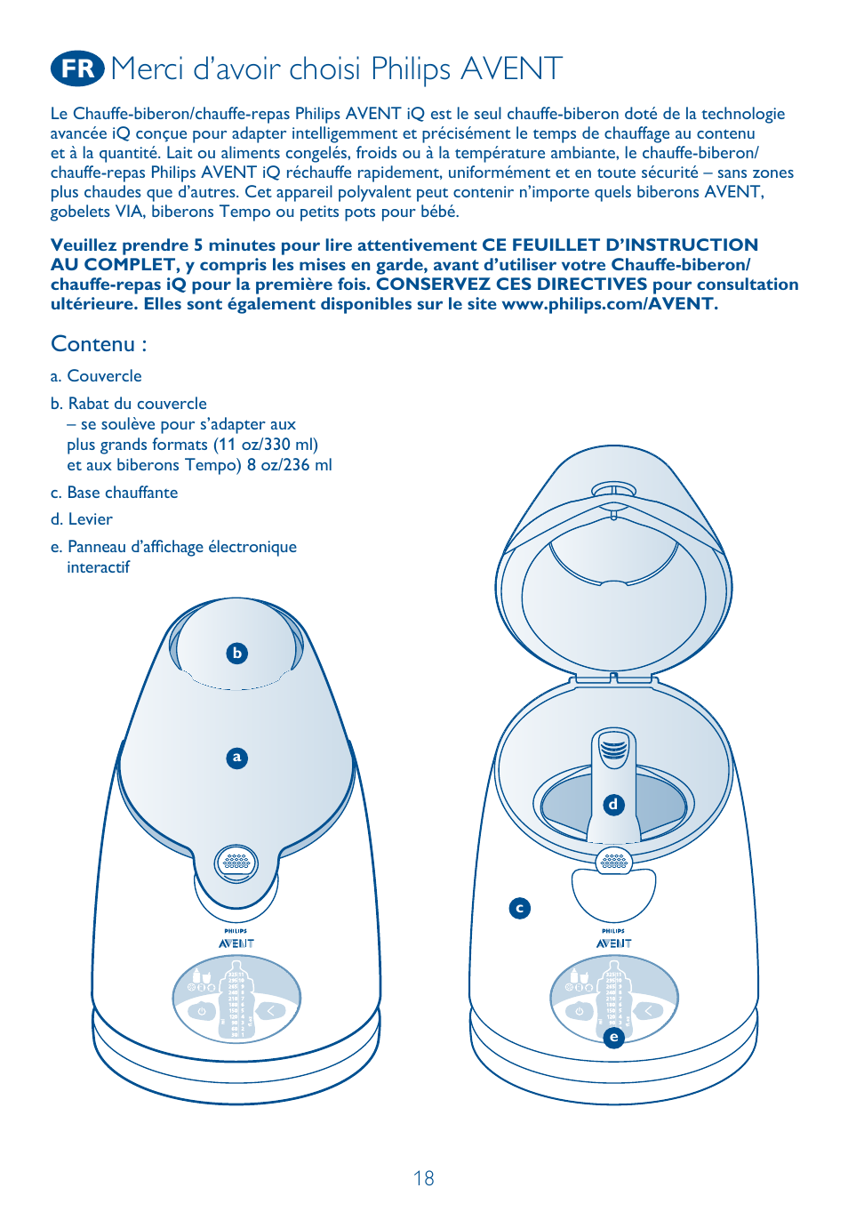 Merci d’avoir choisi philips avent, Contenu | Philips SCF260-11 User Manual | Page 18 / 28