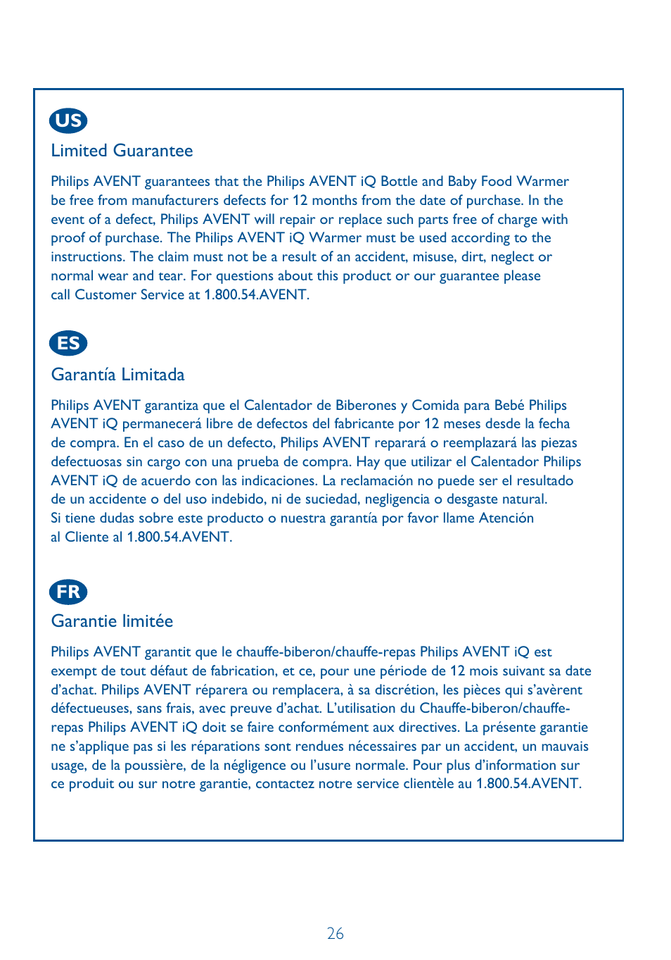 Limited guarantee, Garantía limitada, Garantie limitée | Us es fr | Philips SCF260-11 User Manual | Page 26 / 28
