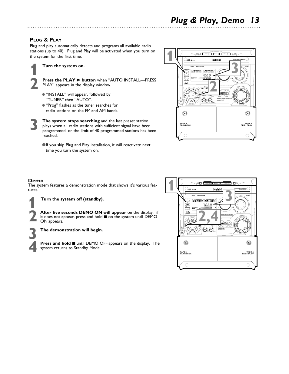 Plug & play, demo 13 | Philips FWC555 User Manual | Page 13 / 30