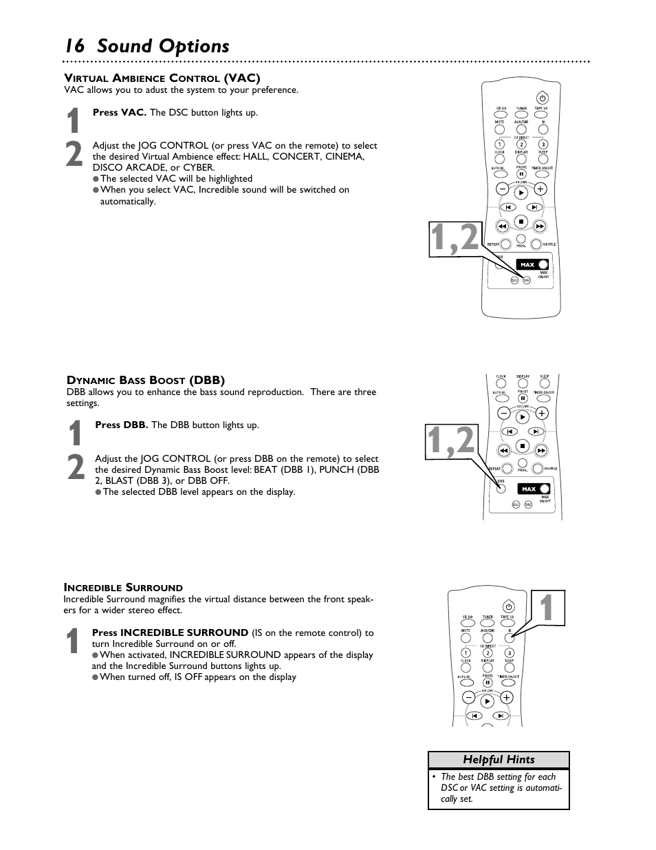 16 sound options | Philips FWC555 User Manual | Page 16 / 30