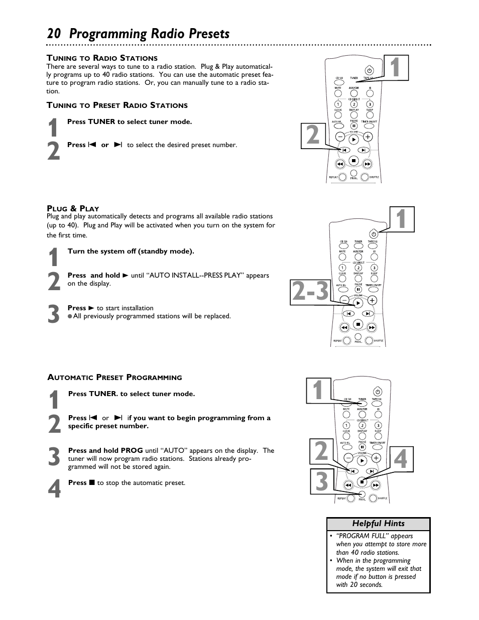 20 programming radio presets | Philips FWC555 User Manual | Page 20 / 30