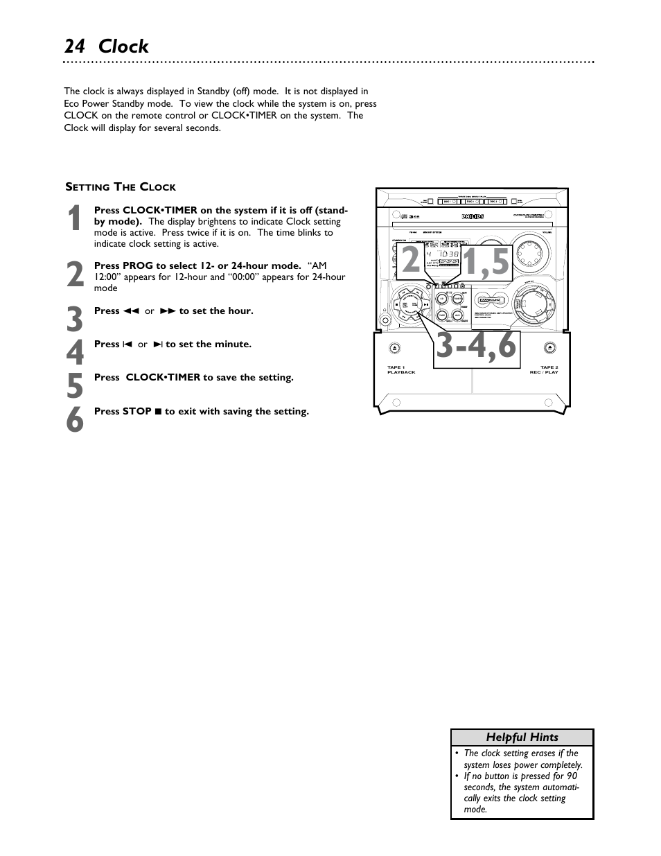 24 clock | Philips FWC555 User Manual | Page 24 / 30