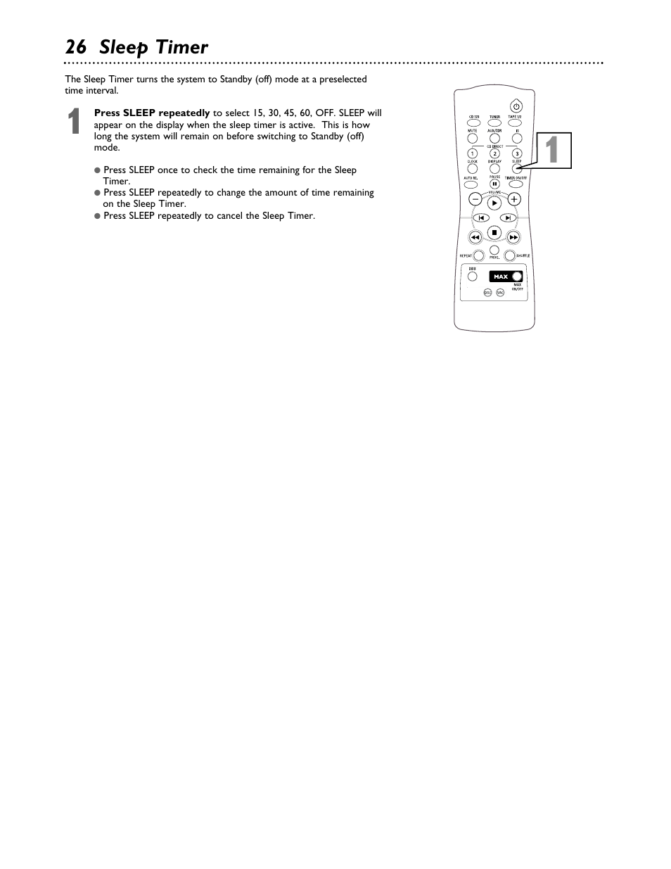 26 sleep timer | Philips FWC555 User Manual | Page 26 / 30