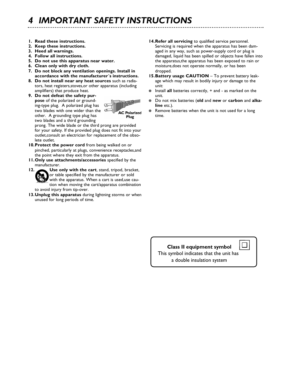 4 important safety instructions | Philips FWC555 User Manual | Page 4 / 30