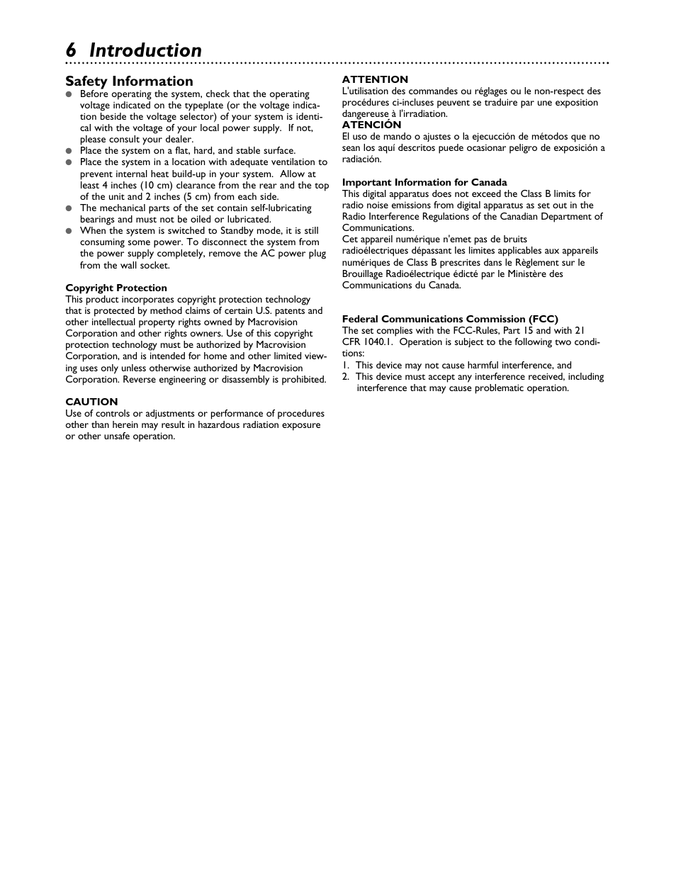 6 introduction, Safety information | Philips FWC555 User Manual | Page 6 / 30