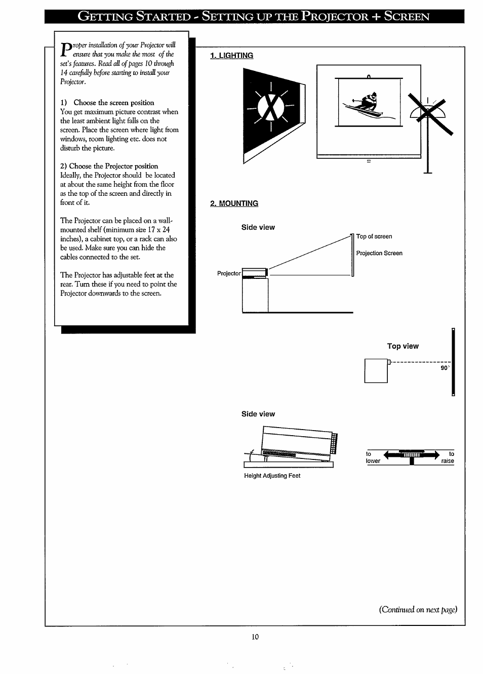 Etting, Tarted, Rojector | Creen | Philips LC3500G199 User Manual | Page 10 / 44