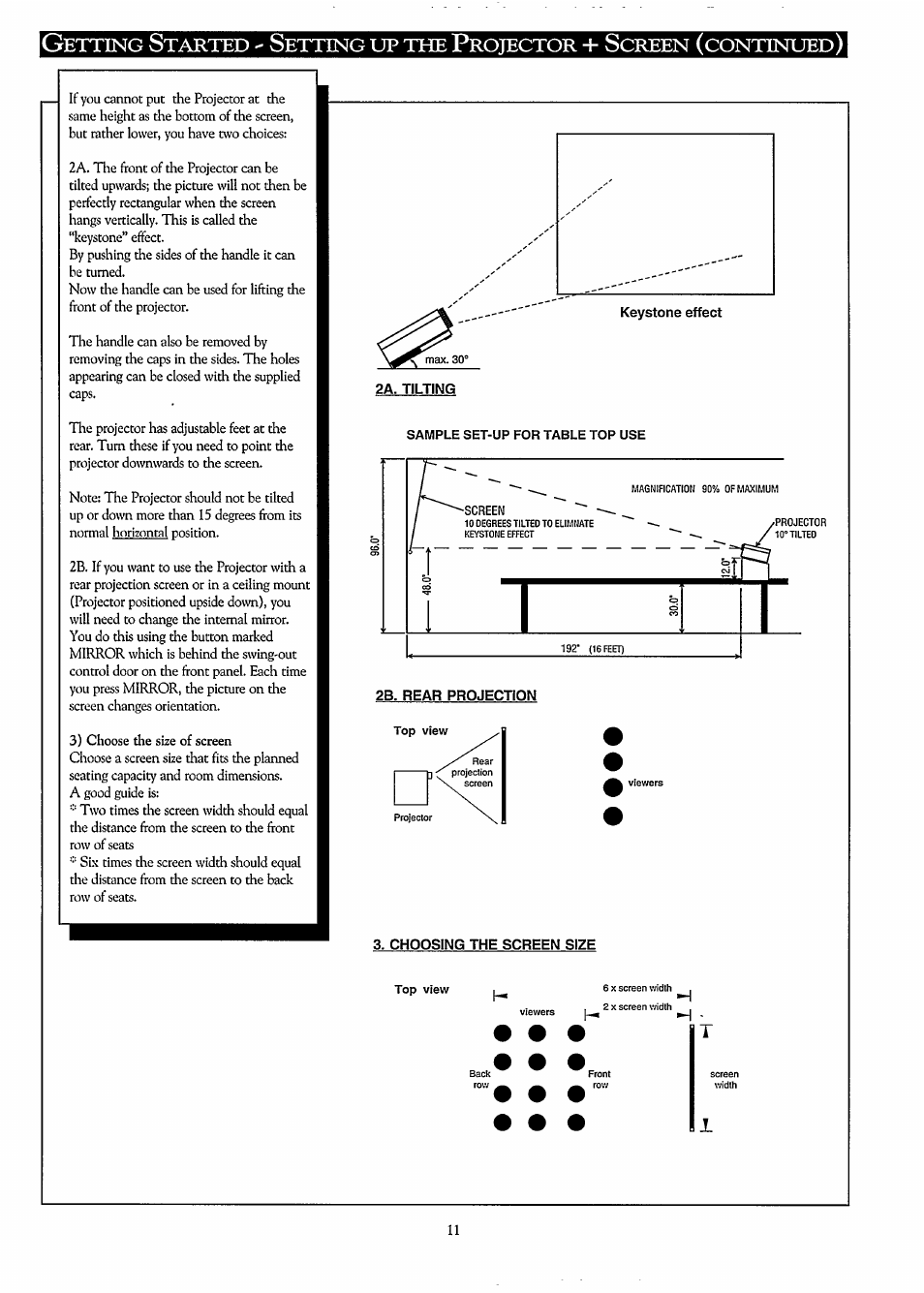 Etting, Tarted, Rojector | Creen, Continued | Philips LC3500G199 User Manual | Page 11 / 44