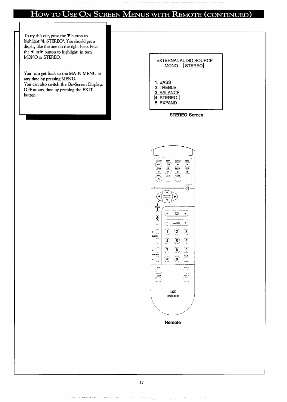 Creen, Enus, With | Emote, Continued | Philips LC3500G199 User Manual | Page 17 / 44