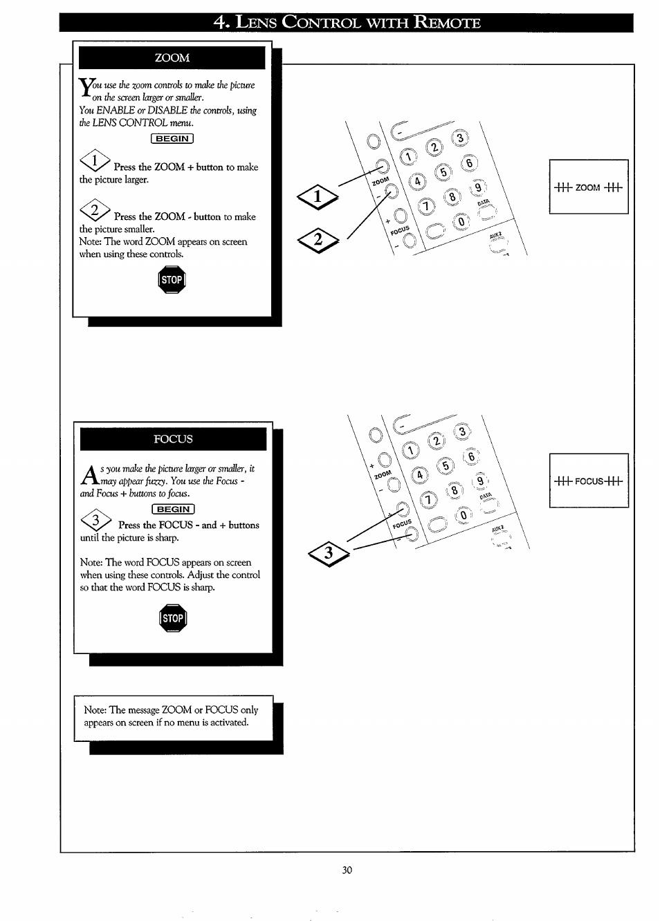 Lens control with remote, Ontrol, With | Emote | Philips LC3500G199 User Manual | Page 30 / 44