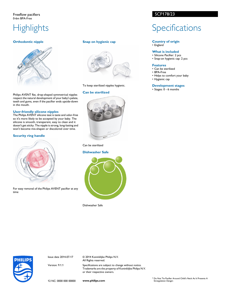 Highlights, Specifications | Philips SCF178-23 User Manual | Page 2 / 2