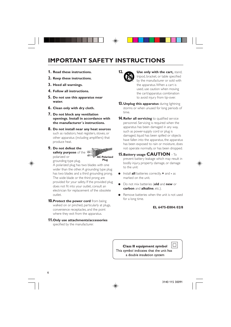 Important safety instructions, Caution | Philips MC120 User Manual | Page 6 / 22