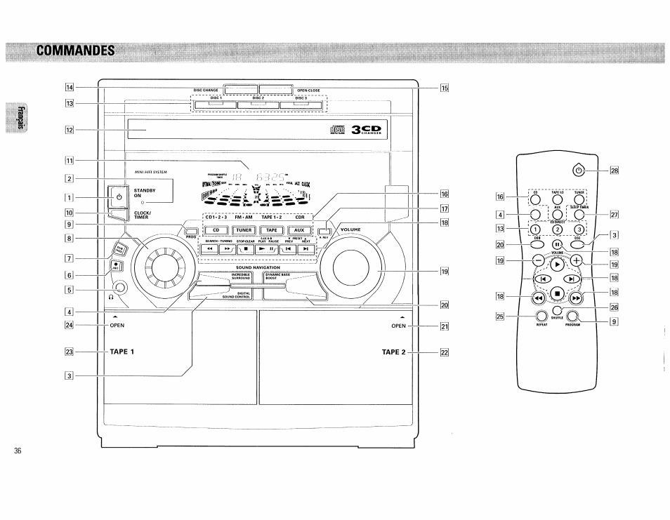 Commandes | Philips FW555C37 User Manual | Page 36 / 80