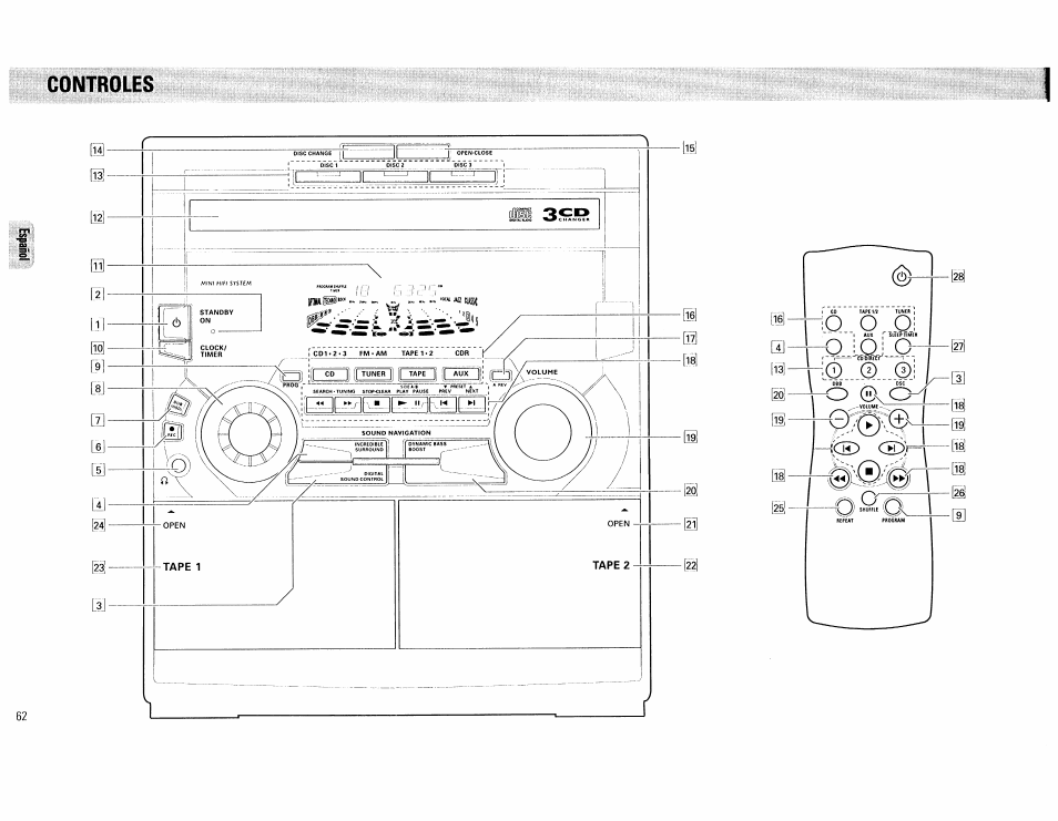 Controles | Philips FW555C37 User Manual | Page 62 / 80