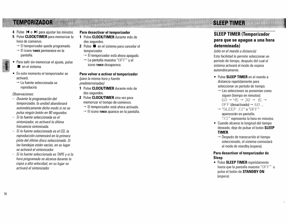 Sleep timer | Philips FW555C37 User Manual | Page 76 / 80