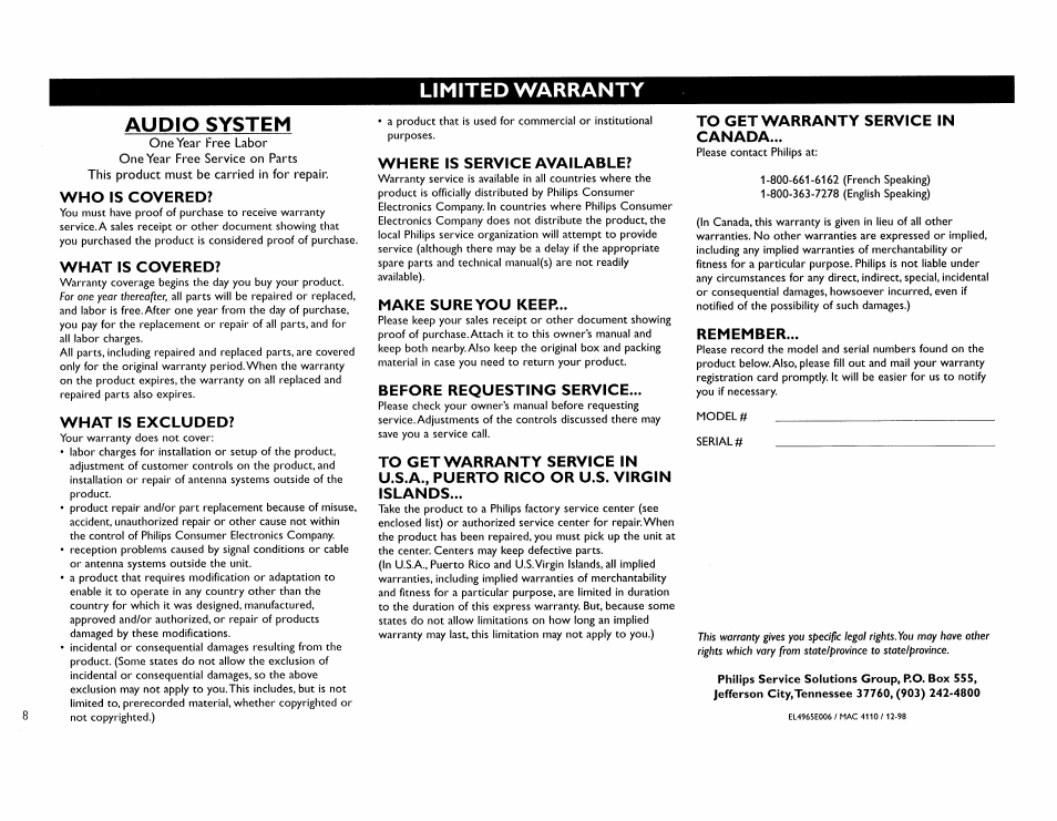 Philips FW555C37 User Manual | Page 8 / 80