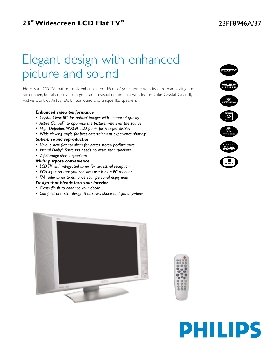 Philips 23PF8946A-37 User Manual | 2 pages