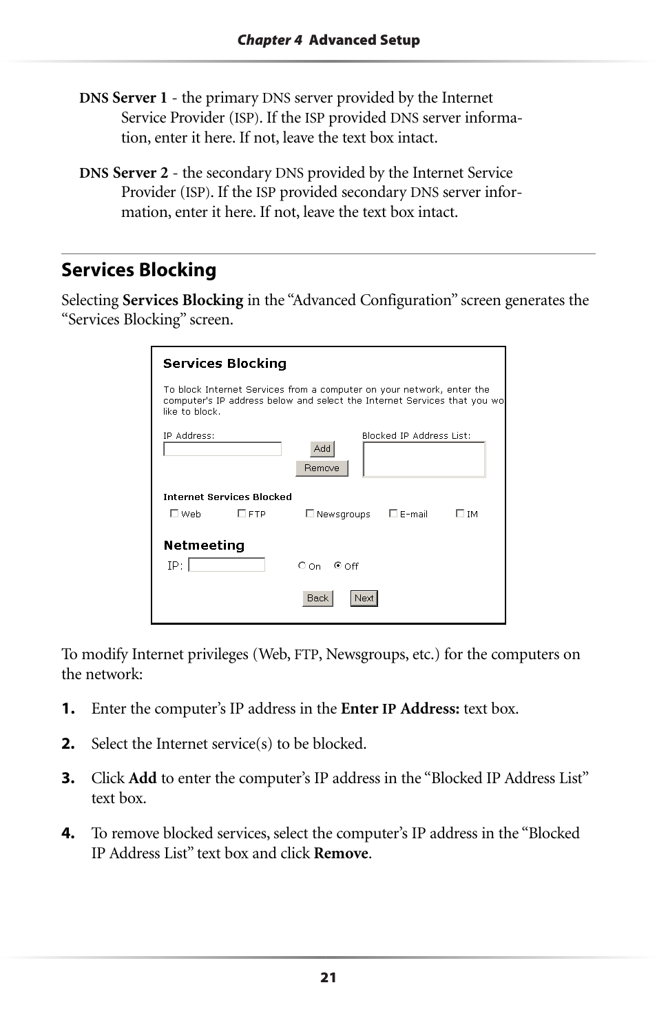 Services blocking | Actiontec electronic GE344000-01 User Manual | Page 24 / 87