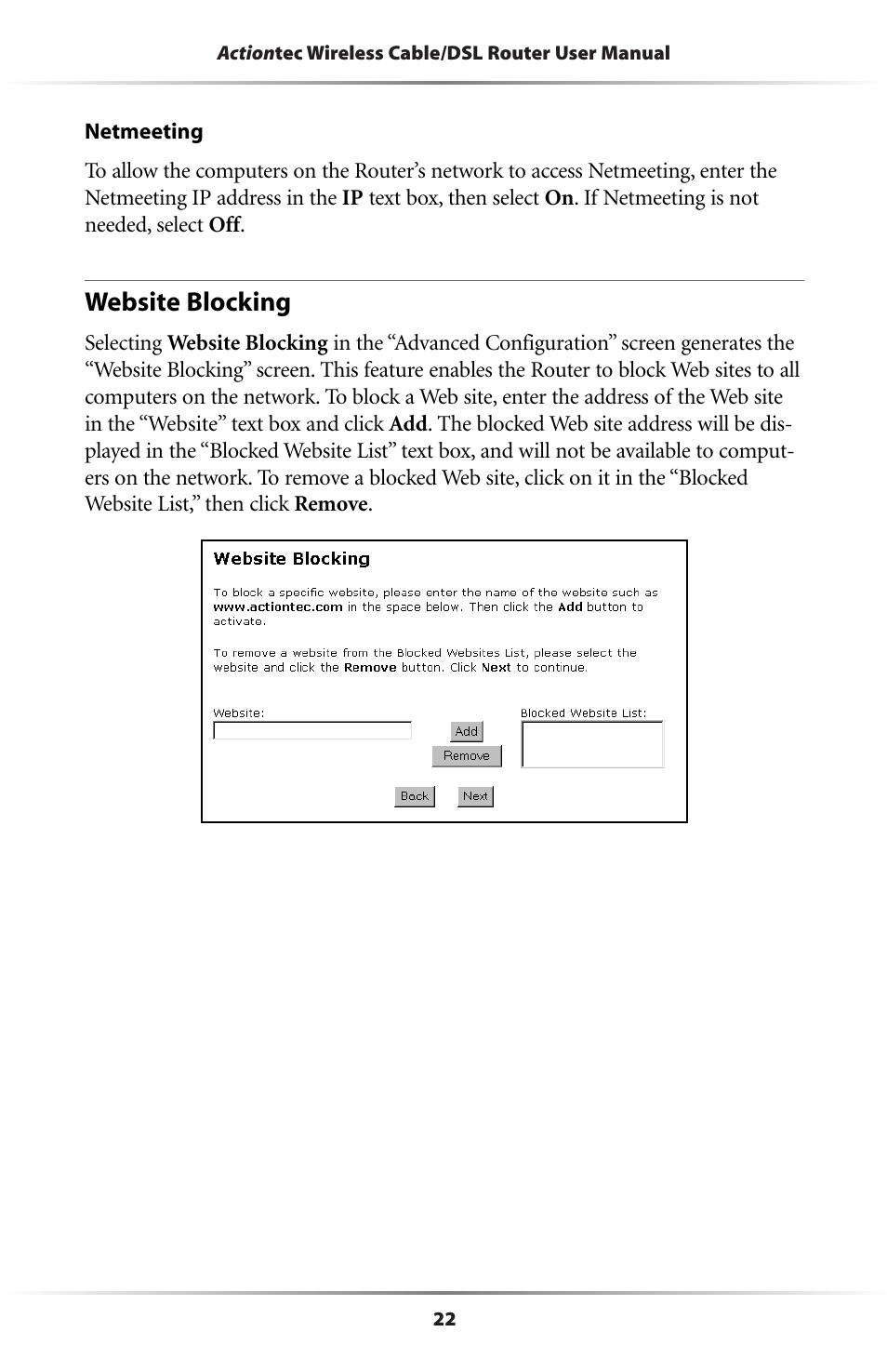 Website blocking | Actiontec electronic GE344000-01 User Manual | Page 25 / 87