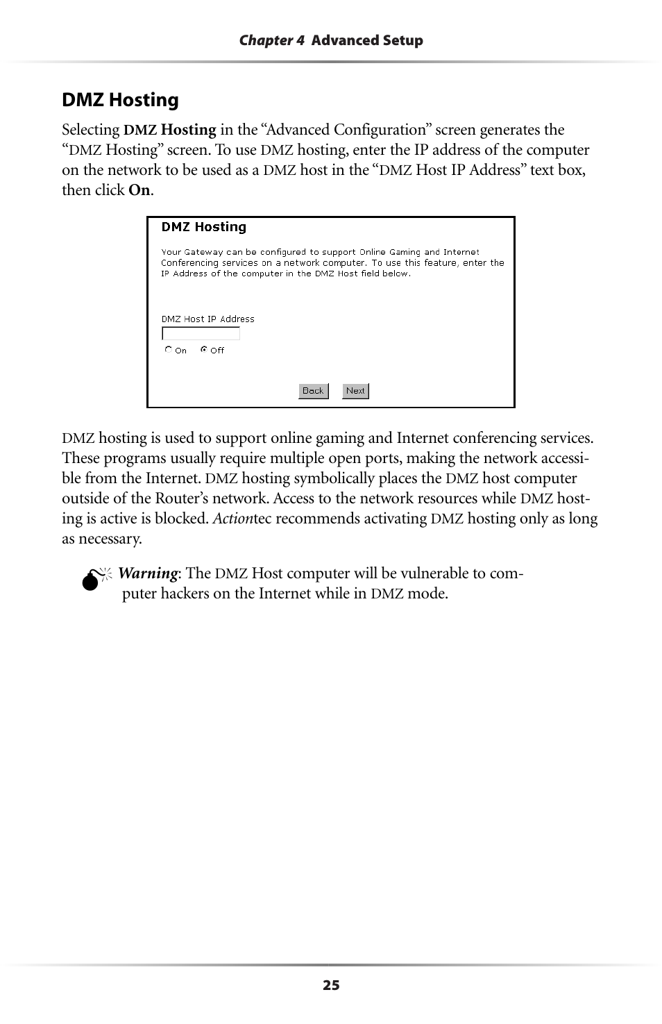 Dmz hosting | Actiontec electronic GE344000-01 User Manual | Page 28 / 87