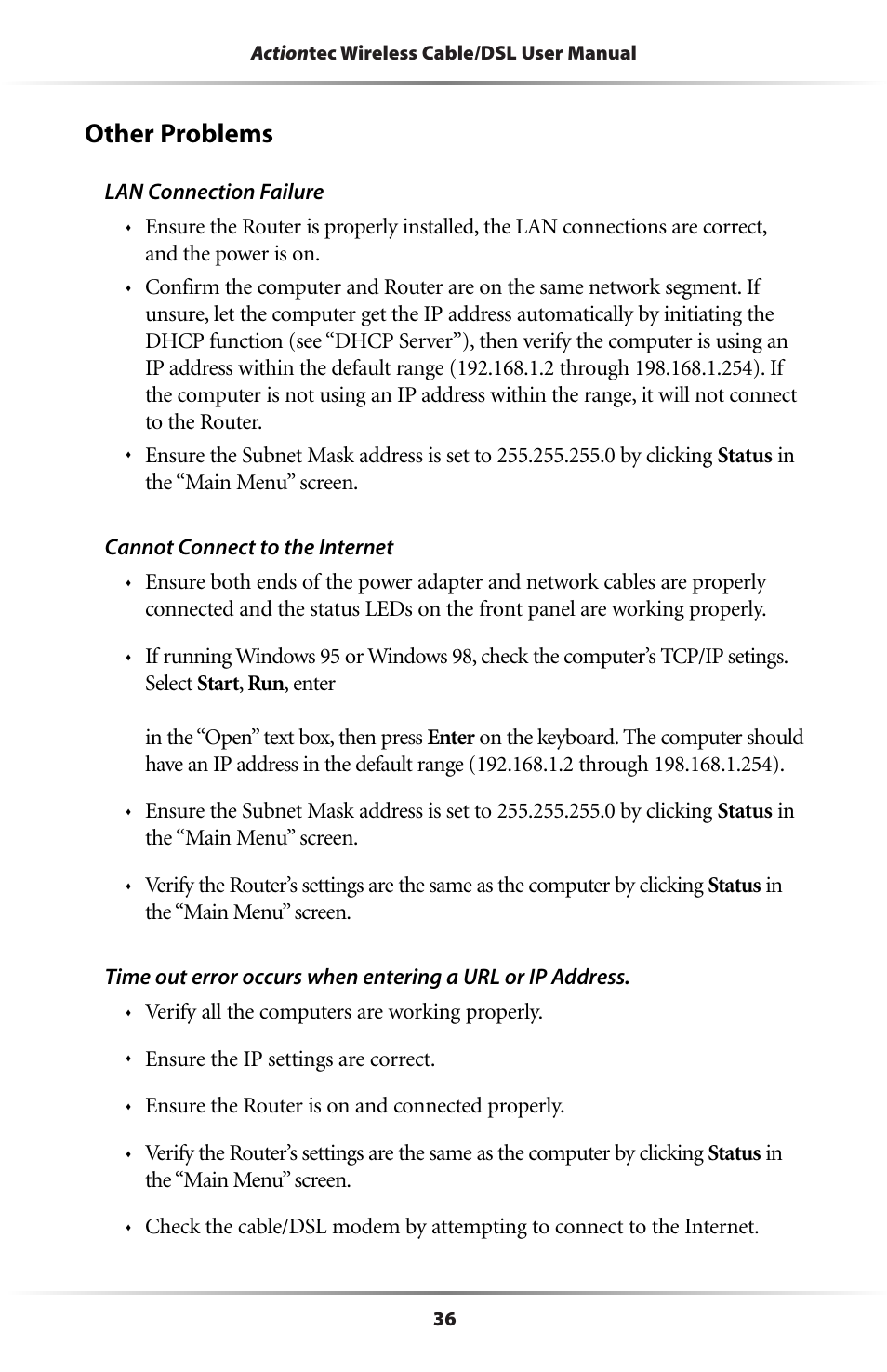 Other problems | Actiontec electronic GE344000-01 User Manual | Page 39 / 87