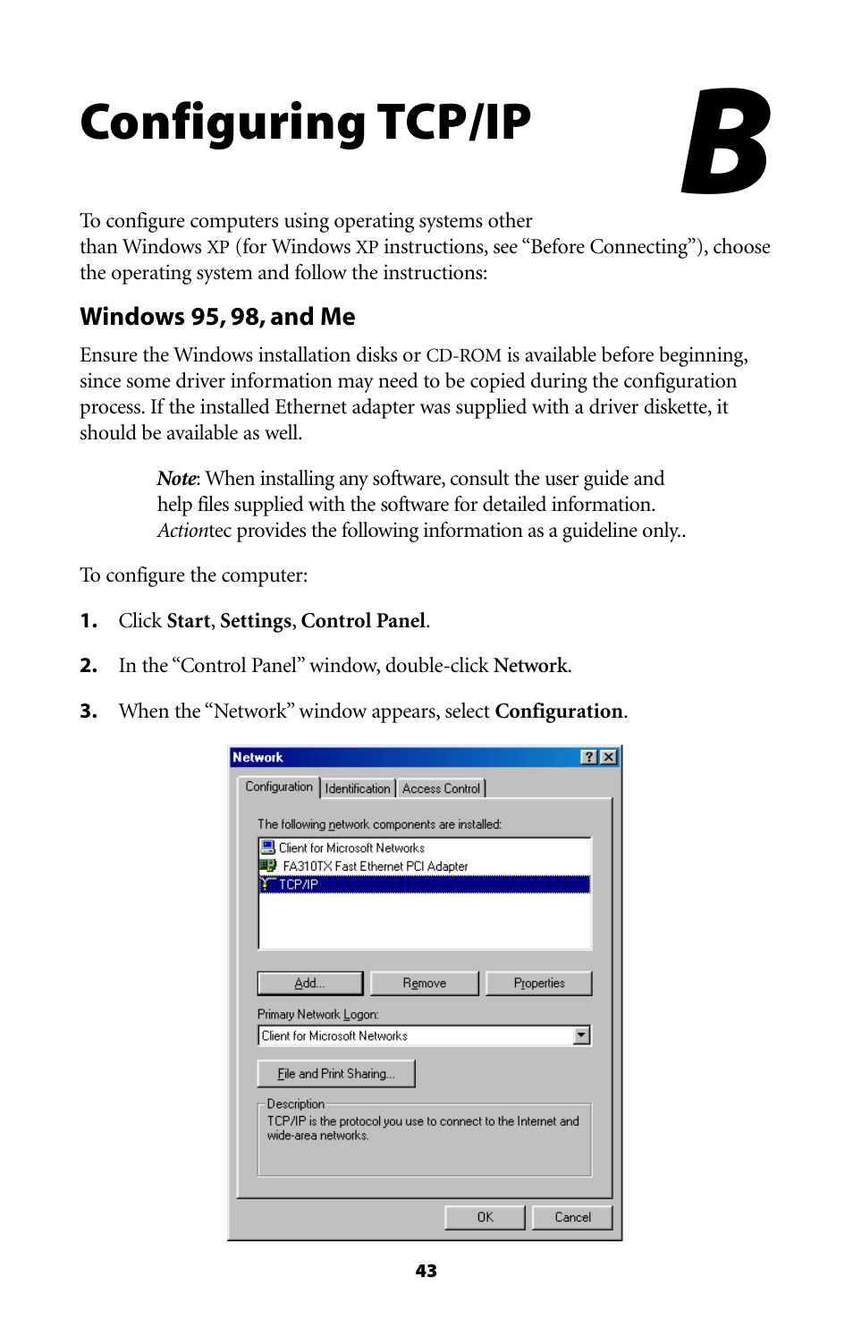 Configuring tcp/ip | Actiontec electronic GE344000-01 User Manual | Page 46 / 87