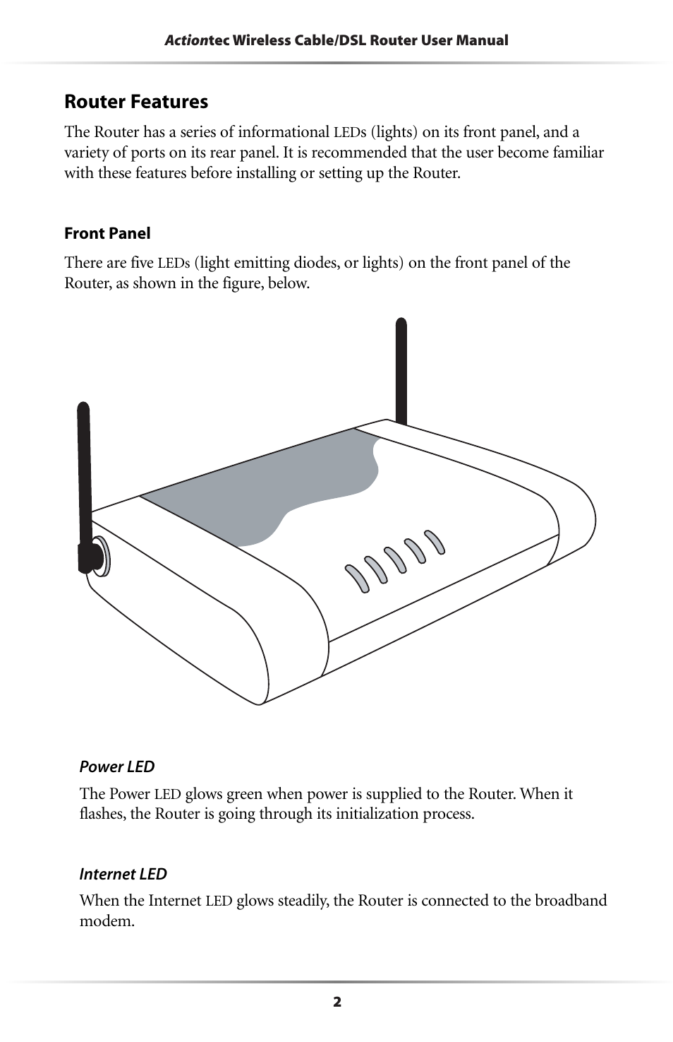 Router features, The router has a series of informational | Actiontec electronic GE344000-01 User Manual | Page 5 / 87
