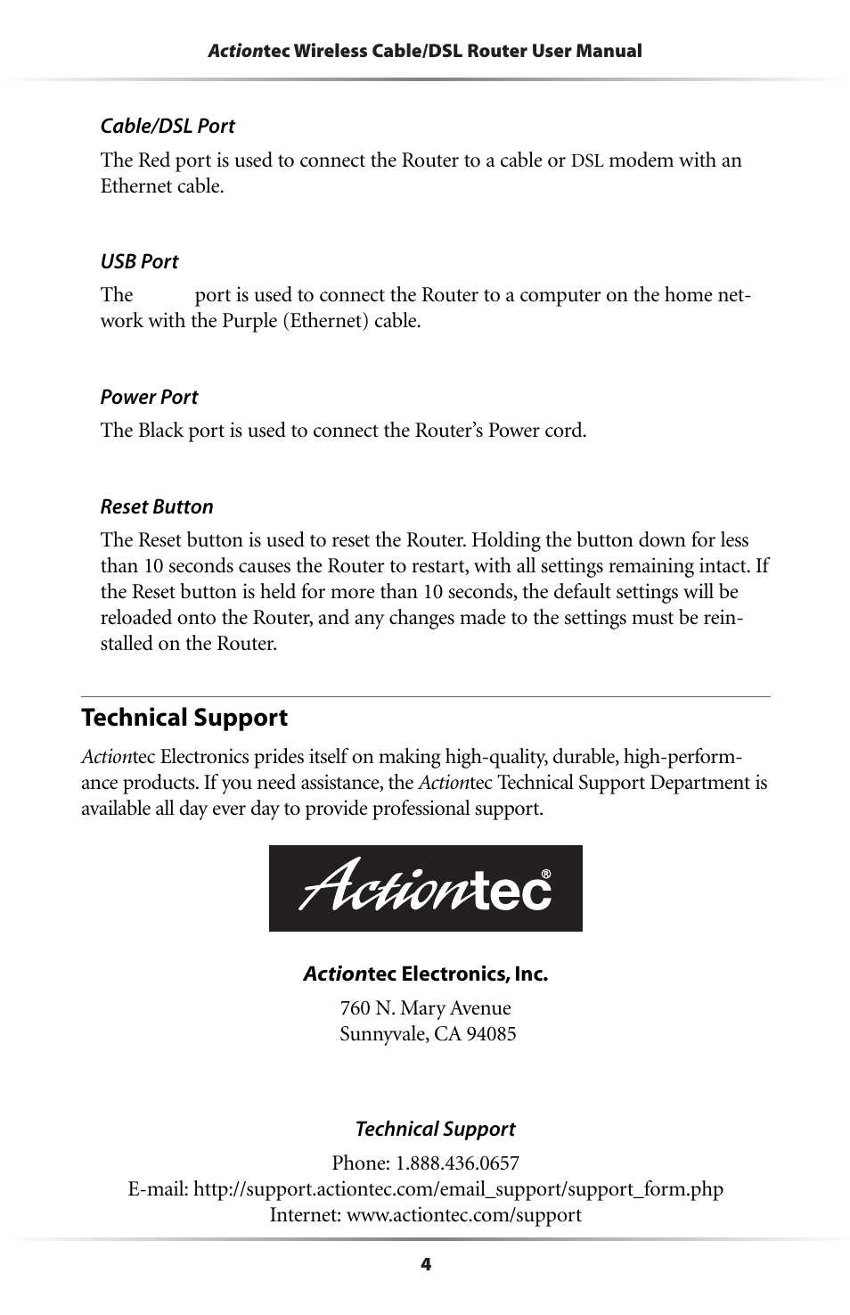 Technical support | Actiontec electronic GE344000-01 User Manual | Page 7 / 87