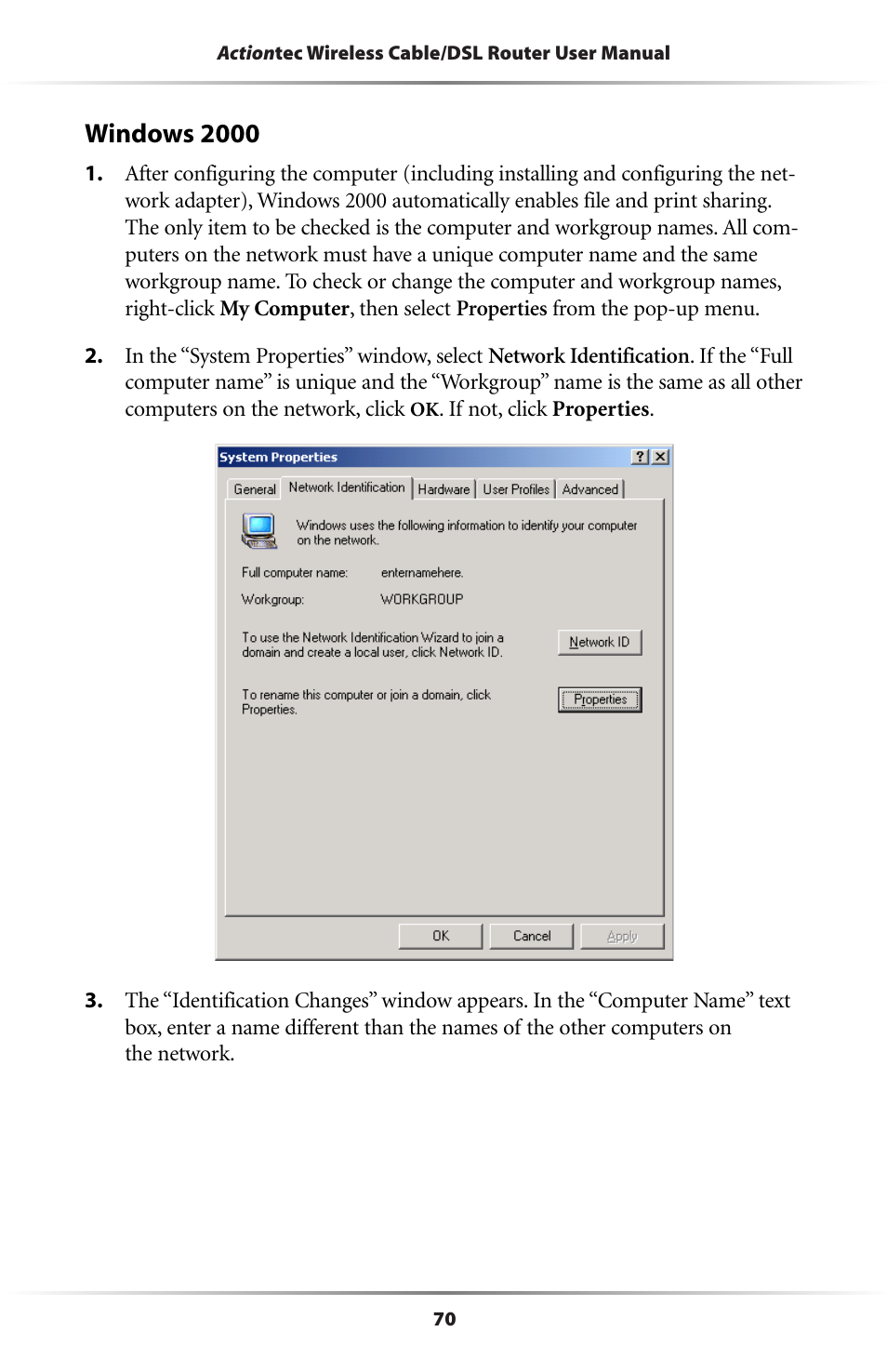 Windows 2000 | Actiontec electronic GE344000-01 User Manual | Page 73 / 87