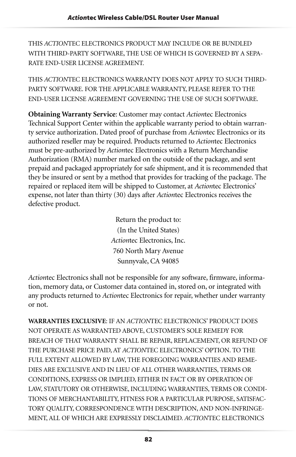 Actiontec electronic GE344000-01 User Manual | Page 85 / 87