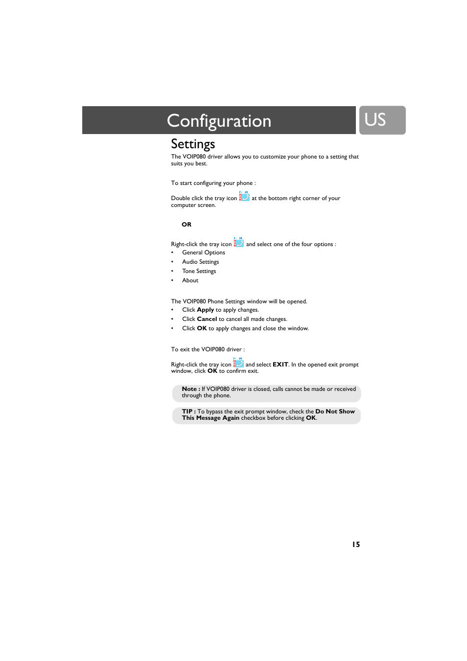 Configuration, Settings | Philips VOIP0801B-37 User Manual | Page 15 / 26