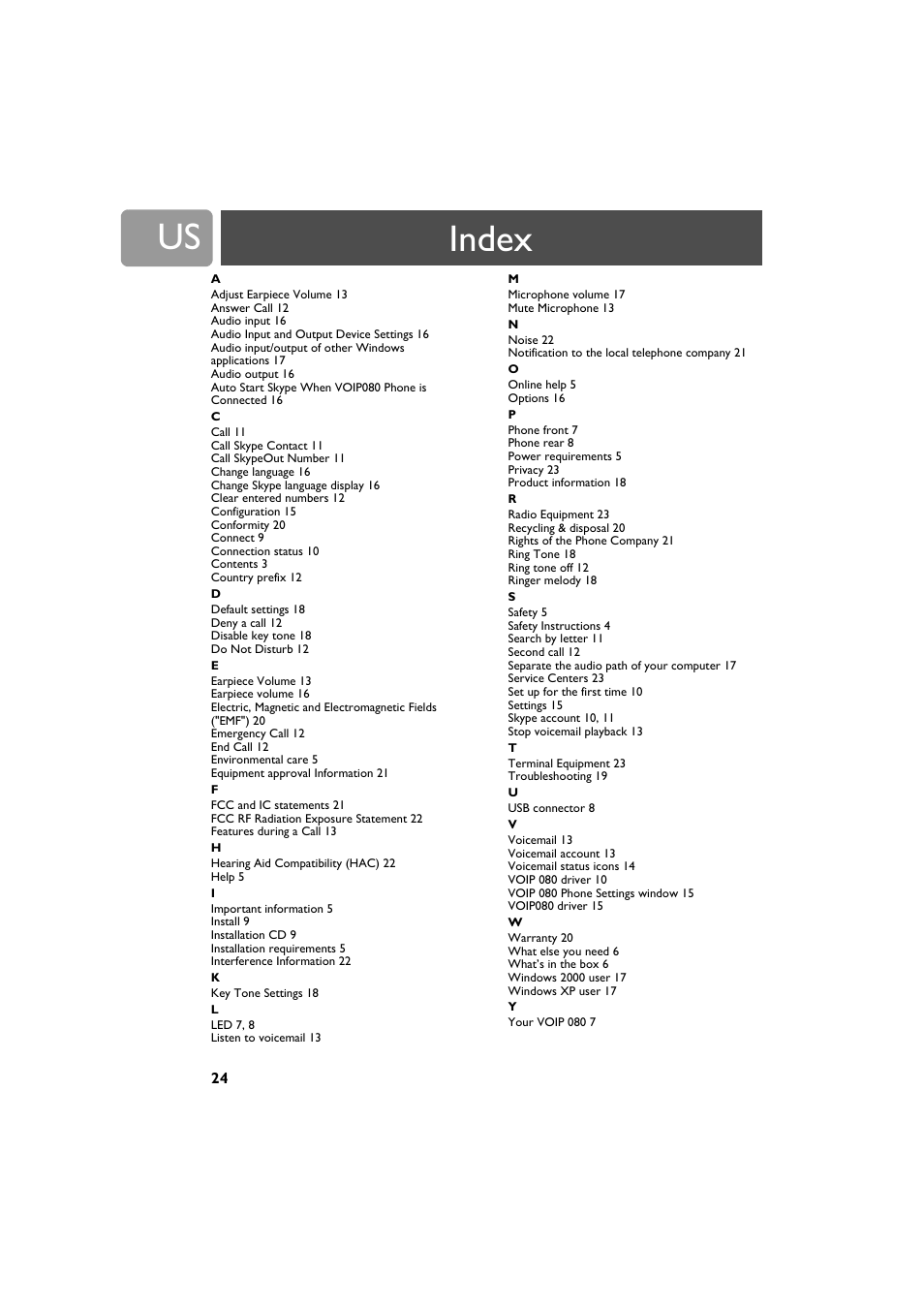 Index | Philips VOIP0801B-37 User Manual | Page 24 / 26