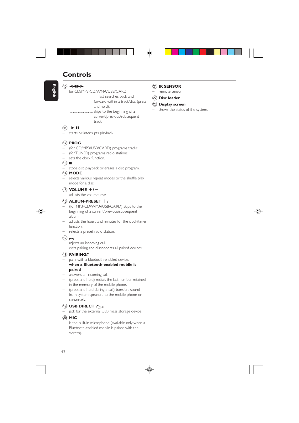 Controls | Philips BTM630-37B User Manual | Page 12 / 34