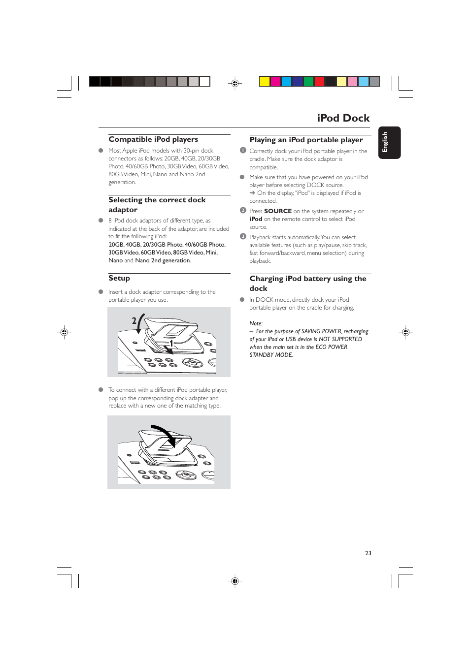 Ipod dock | Philips BTM630-37B User Manual | Page 23 / 34