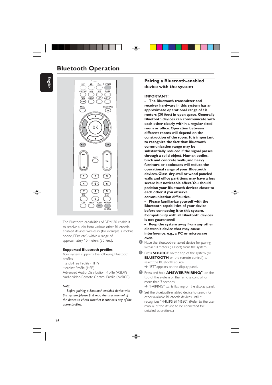 Bluetooth operation | Philips BTM630-37B User Manual | Page 24 / 34