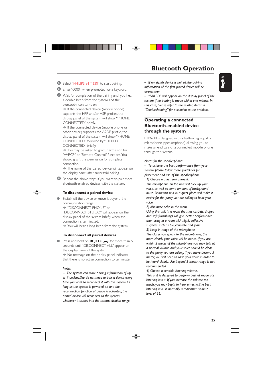 Bluetooth operation | Philips BTM630-37B User Manual | Page 25 / 34