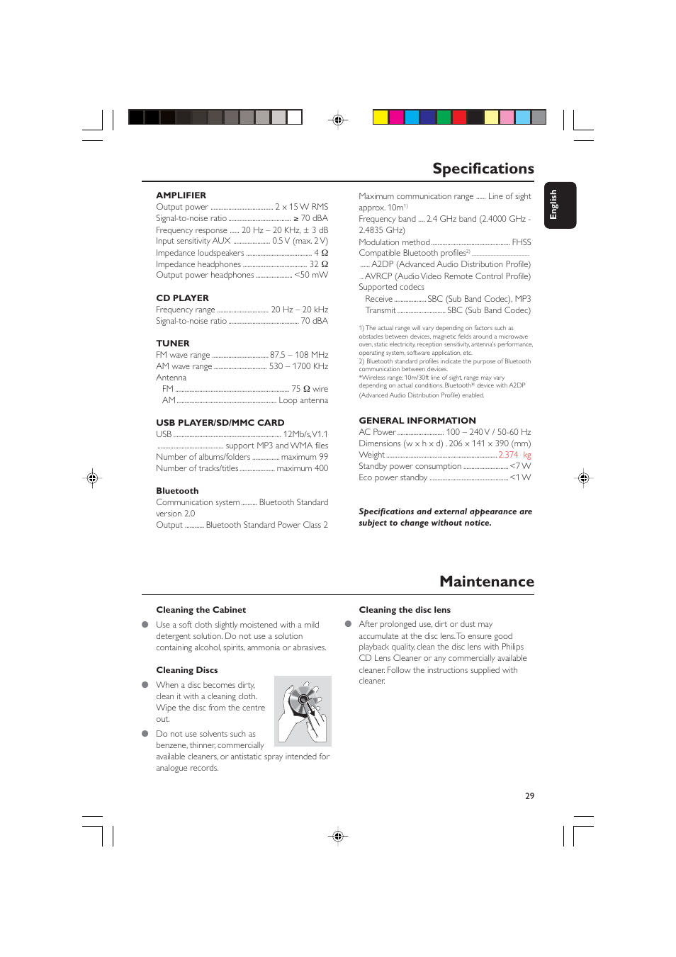 Maintenance specifications | Philips BTM630-37B User Manual | Page 29 / 34