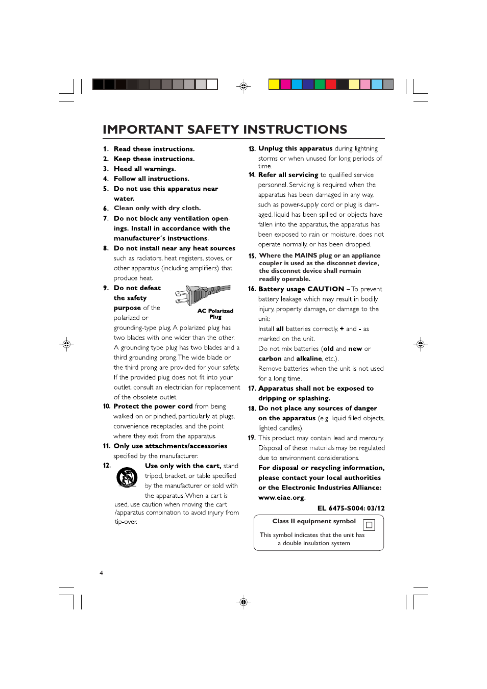 Important safety instructions | Philips BTM630-37B User Manual | Page 4 / 34