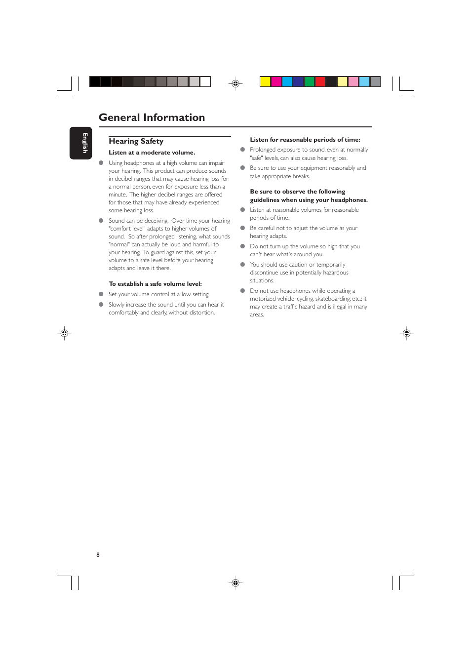 General information, Hearing safety | Philips BTM630-37B User Manual | Page 8 / 34