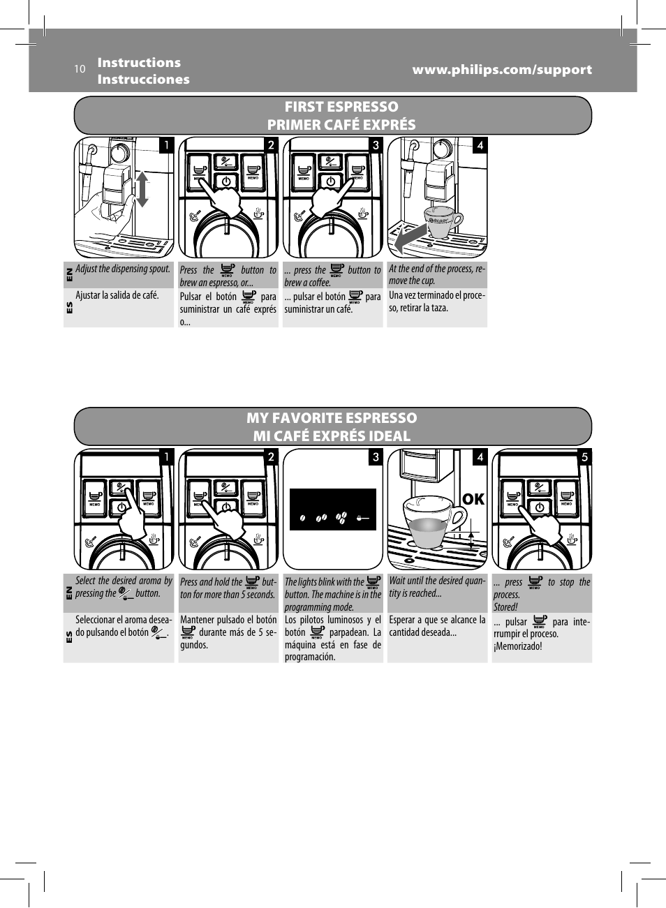 First espresso primer café exprés, My favorite espresso mi café exprés ideal | Philips HD8833-47 User Manual | Page 10 / 60