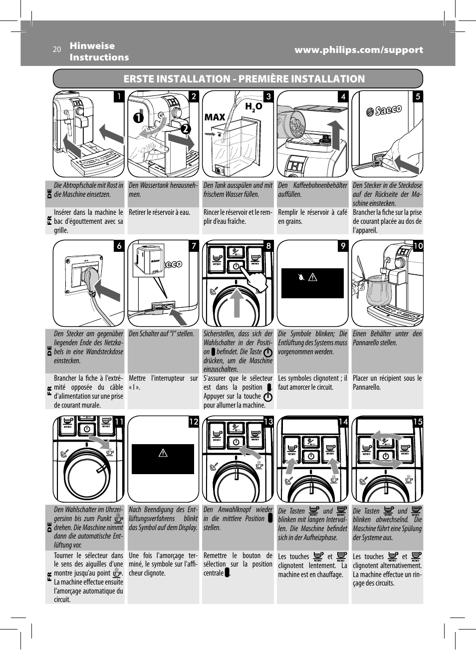 Erste installation - première installation | Philips HD8833-47 User Manual | Page 20 / 60