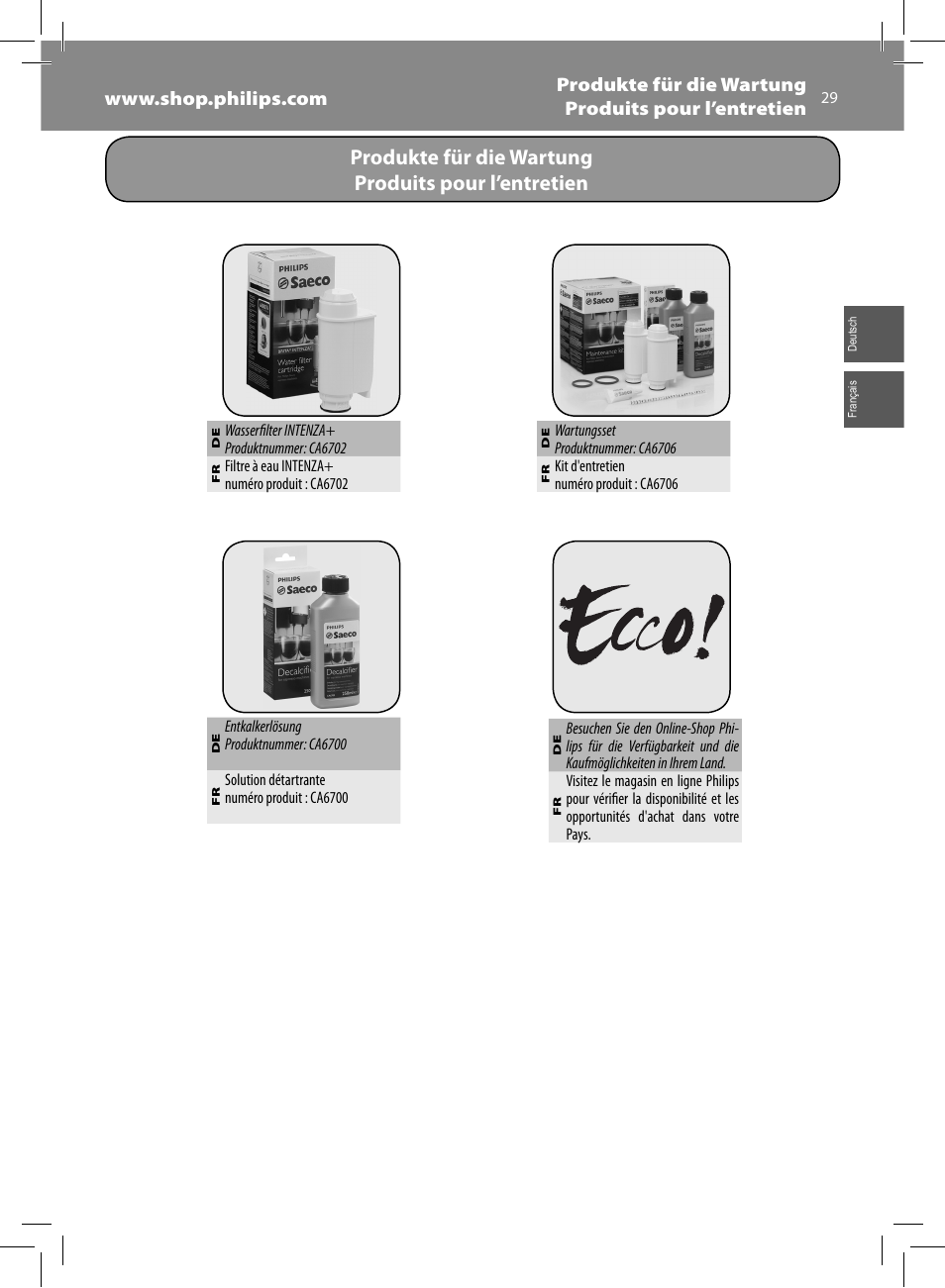 Produkte für die wartung produits pour l’entretien | Philips HD8833-47 User Manual | Page 29 / 60