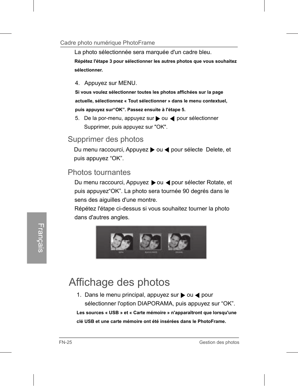 Affichage des photos, Supprimer des photos photos tournantes | Philips SPF3071-G7 User Manual | Page 114 / 128