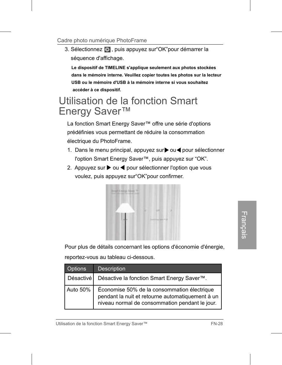 Utilisation de la fonction smart energy saver | Philips SPF3071-G7 User Manual | Page 117 / 128