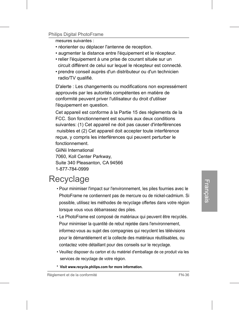 Recyclage | Philips SPF3071-G7 User Manual | Page 125 / 128