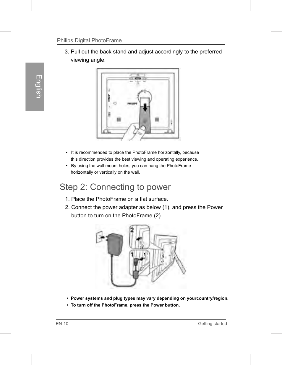 Step 2: connecting to power | Philips SPF3071-G7 User Manual | Page 16 / 128