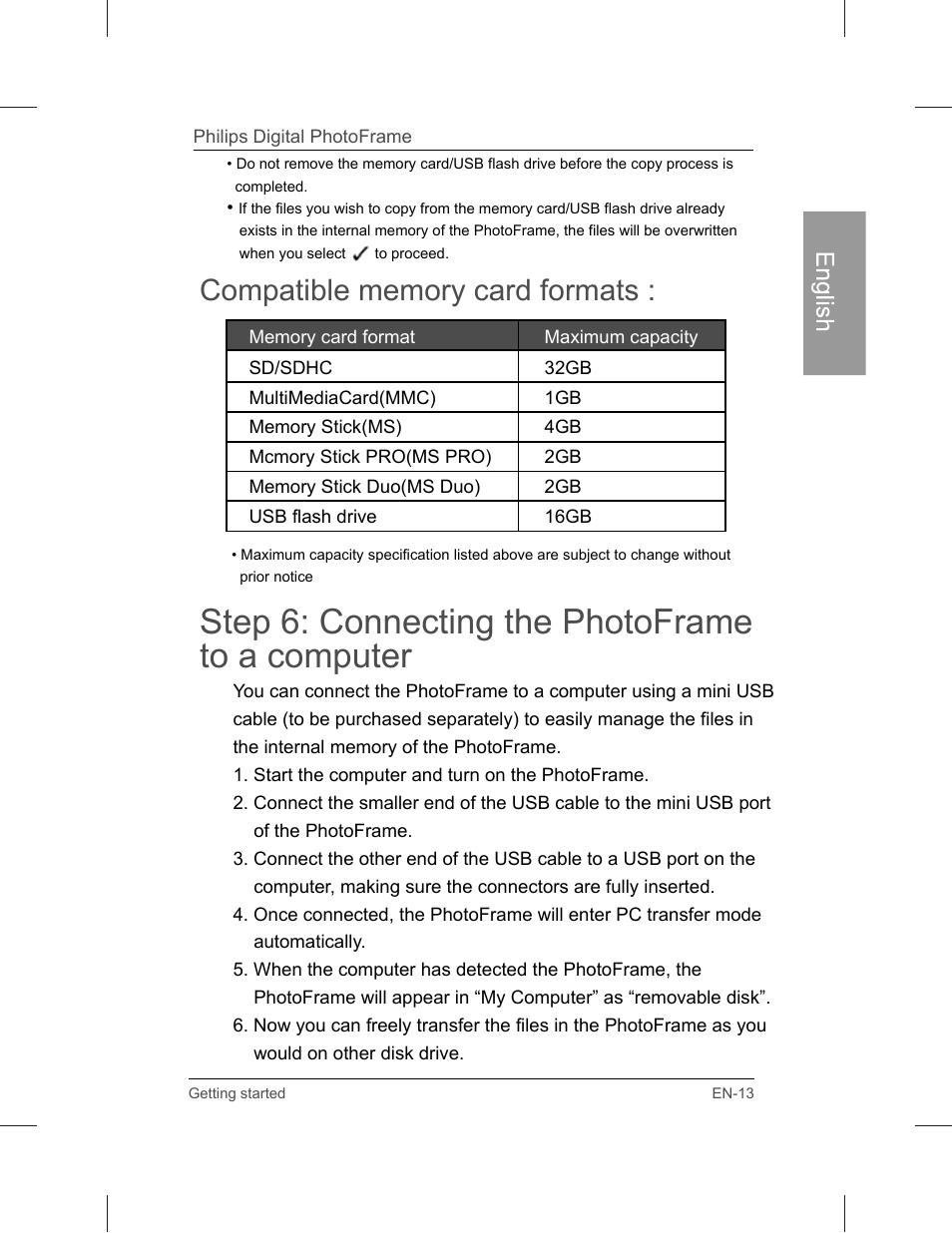 Step 6: connecting the photoframe to a computer | Philips SPF3071-G7 User Manual | Page 19 / 128