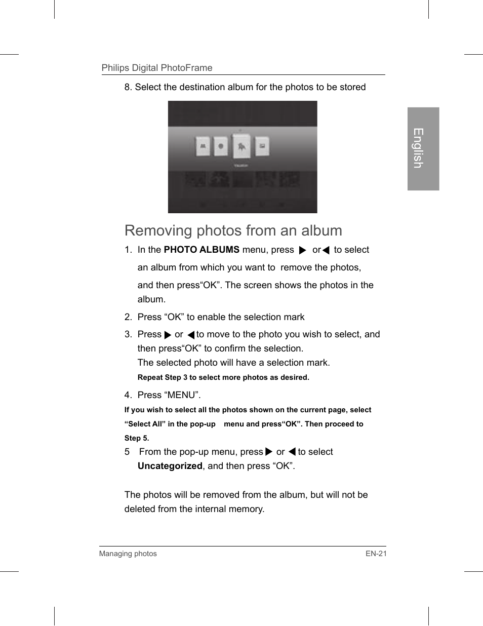 Removing photos from an album | Philips SPF3071-G7 User Manual | Page 27 / 128
